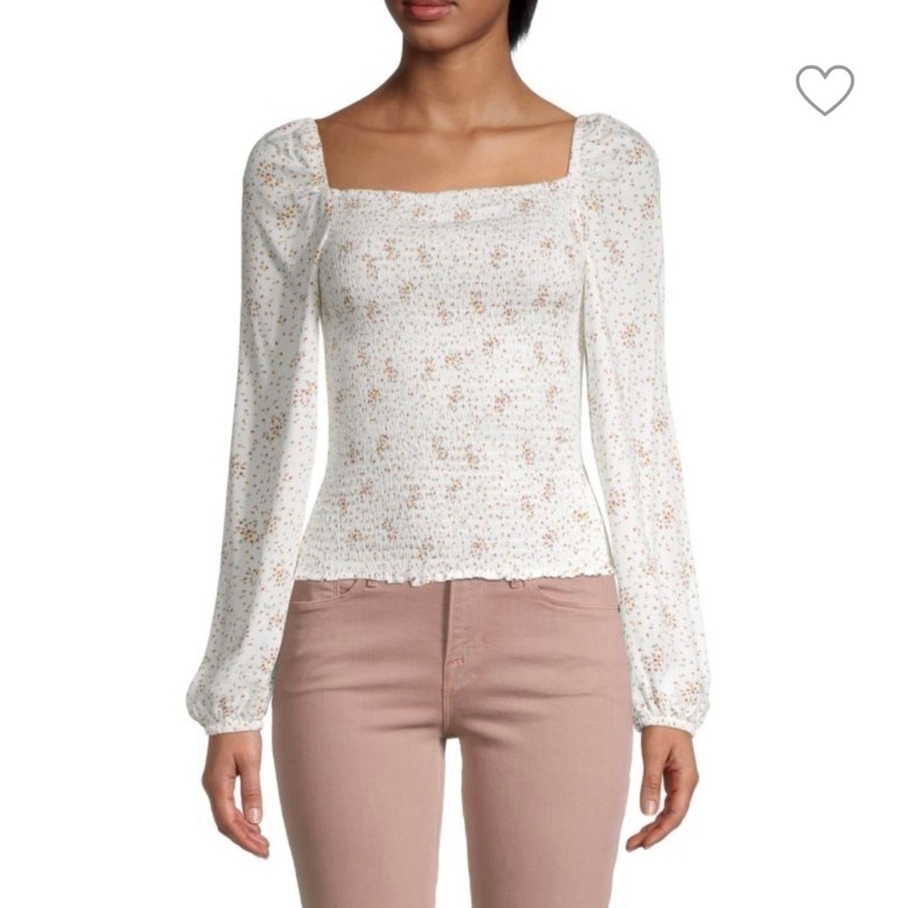 NWT Cupcakes and Cashmere long sleeve white floral blouse size M